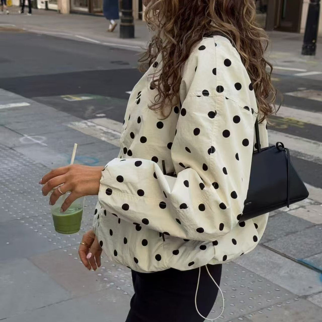 Dam Prickig Prick Kort Övergångsjacka med Stå Krage, Drawstring, och Dragkedja