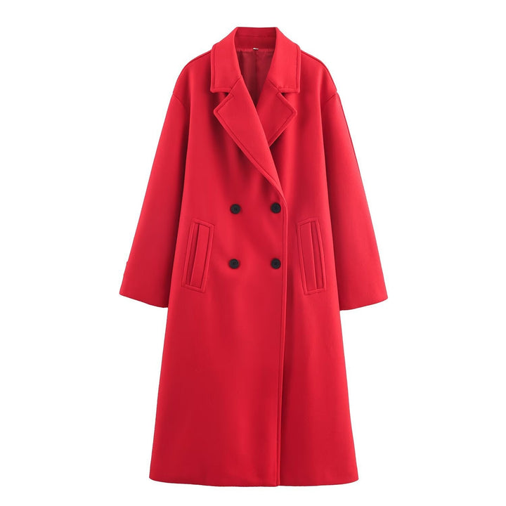 Dam Double-Breasted oversize kappa med Notched Lapels och In-seam fickor