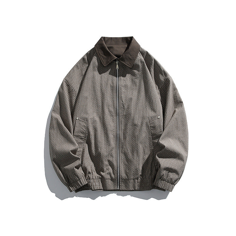 Herr Rutig Oversized Skjortjacka i Coach Stil med Manchester Krage