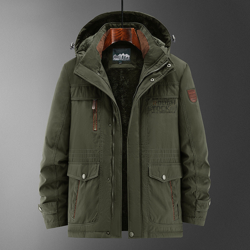 Herr Robust Vadderad Fält Parka med Teddyfoder, Huva, och Multi-Functional Fickor