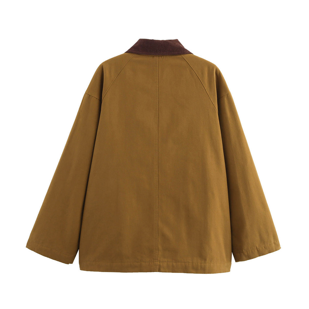 Dam kort canvas jacka med manchester krage och decorative toggle closures