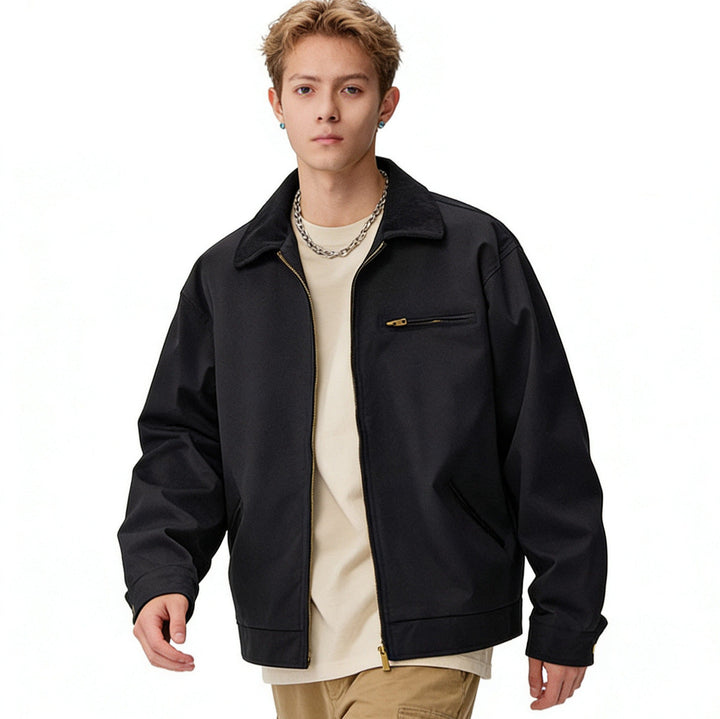 Herr dragkedja blouson i arbeteer stil med cord krage och breast ficka