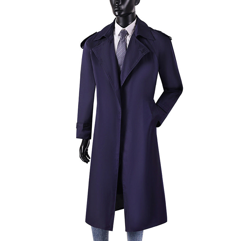 Herr Elegant Knee- till Calf-Length Trench Kappa med Dold Knappslå och Axel Axelklaffar