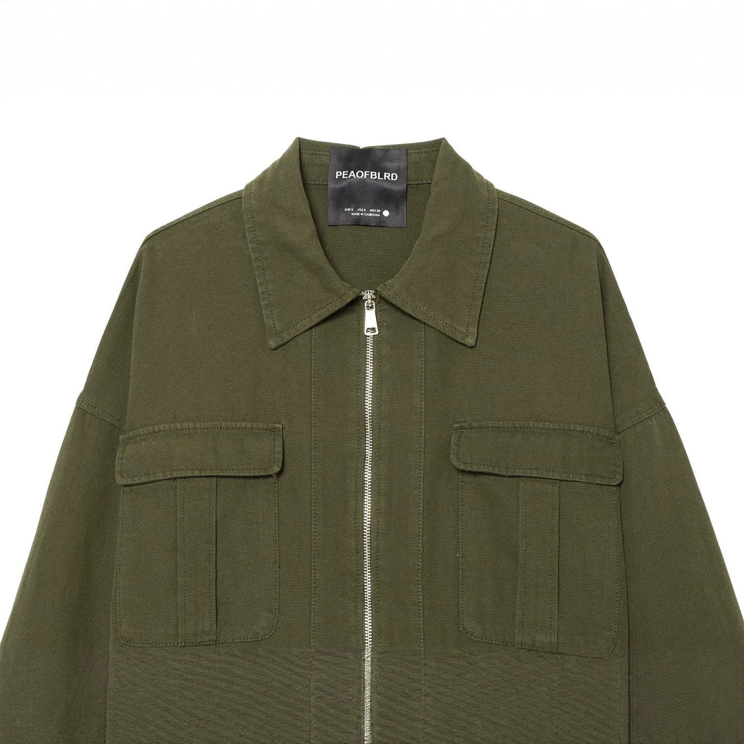 Dam Kort Utility Blouson med Front Dragkedja, Lock Fickor och Waist Gathered
