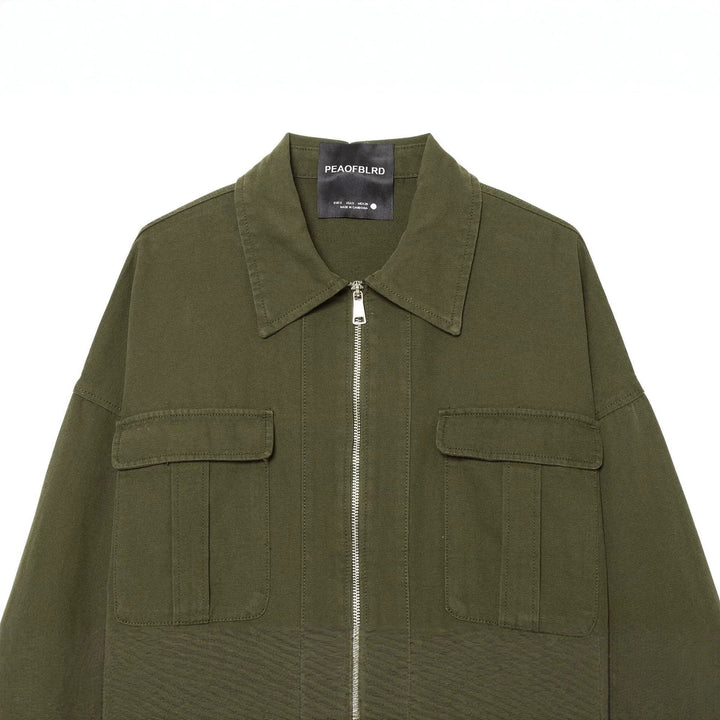 Dam Kort Utility Blouson med Front Dragkedja, Lock Fickor och Waist Gathered