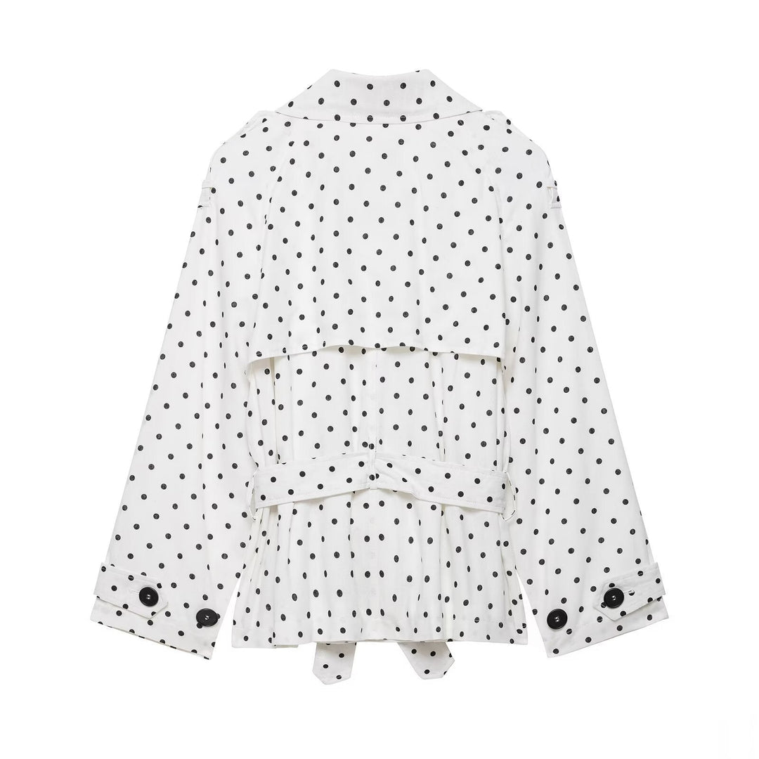 Dam Polka Dot kort trenchcoat med knytband