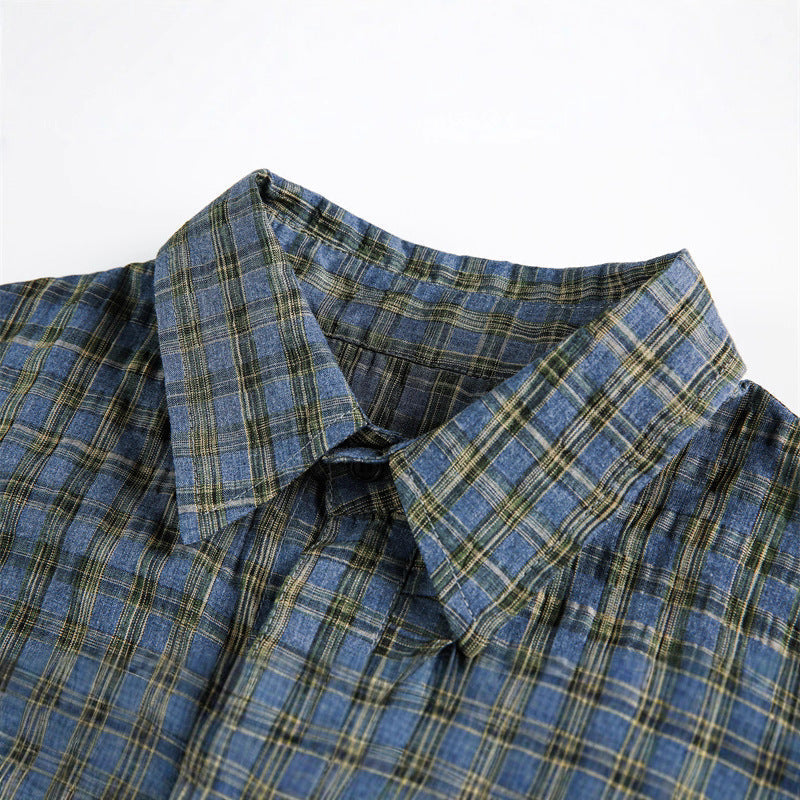 Unisex Rutig Overshirt med Fåll med Dragsko och Concealed Knapplist