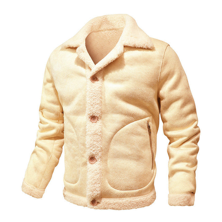 Herr sheepskin-inspired teddy fleece jacka med knäppslå och fickor med dragkedja