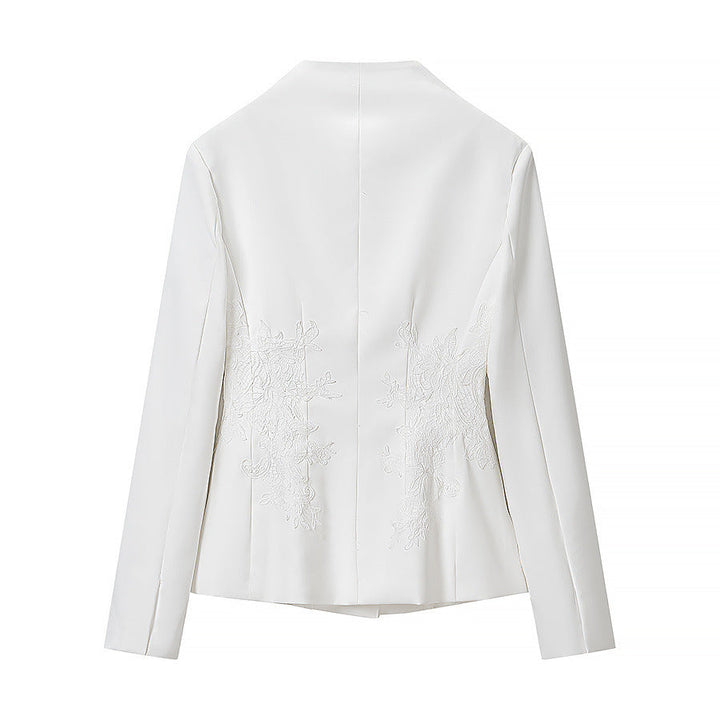Dam Tailored Kort Jacka med Stå Krage och Blommig Embroidery