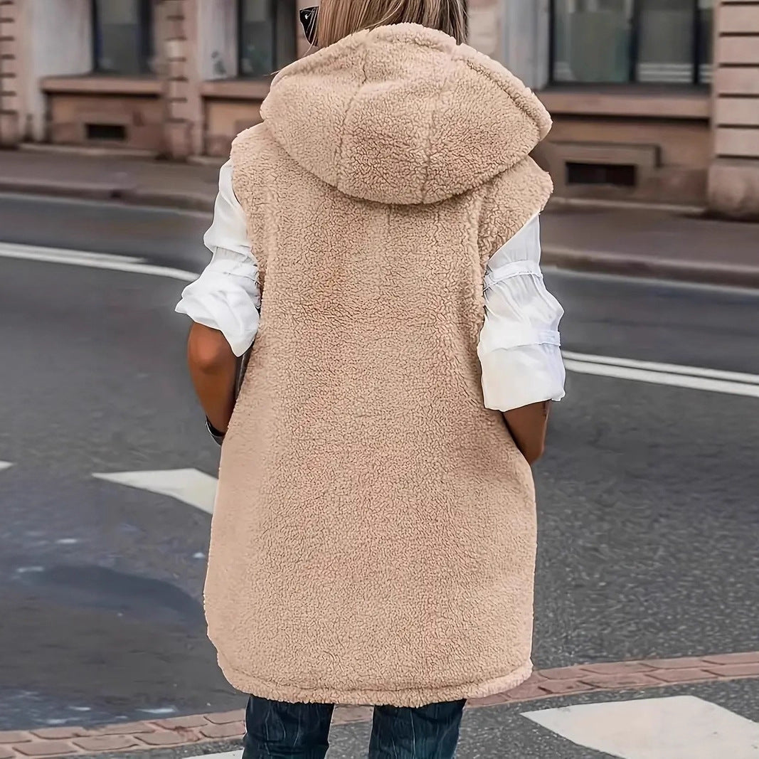 Dam vadderad Hooded väst med Teddy foder och sidofickor