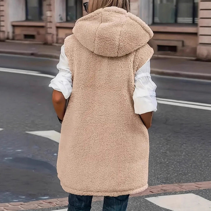 Dam vadderad Hooded väst med Teddy foder och sidofickor