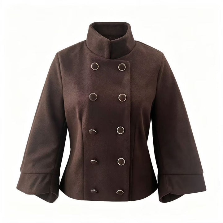 Dam Tailored Double-Breasted Kort Jacka med Stå Krage och Bell Ärmar