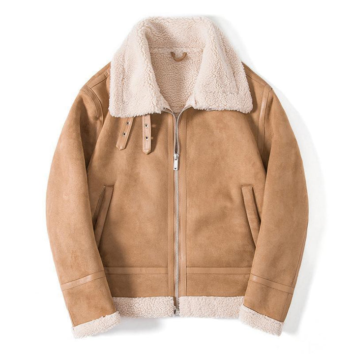 Herr Sheepskin Look Pilot Jacka med Teddyfoder och Läder Trim