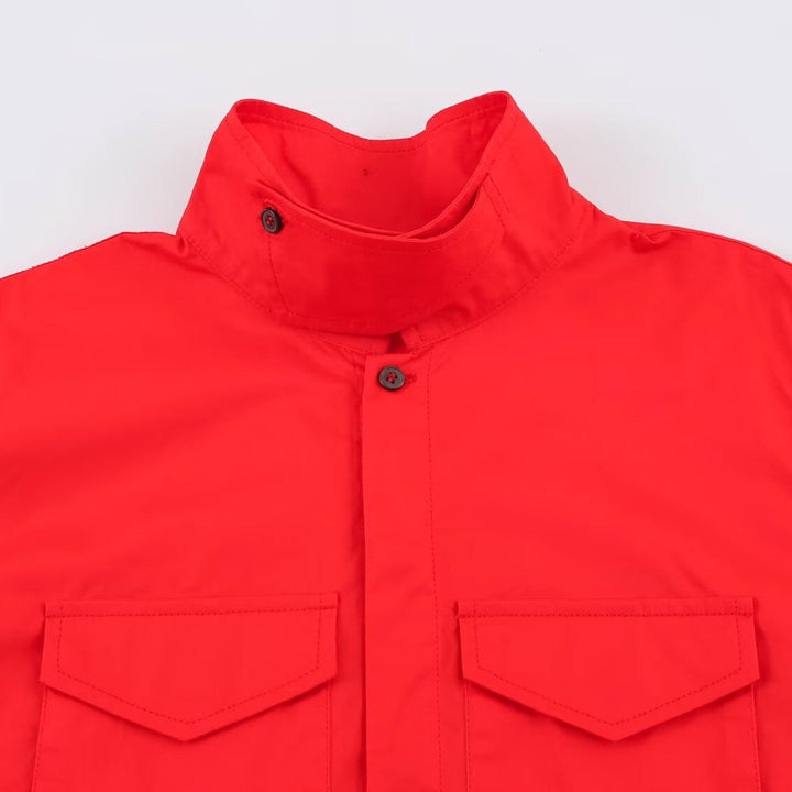 Dam Oversized Skjorta Jacka med Ståkrage och Lapp Bröst Fickor