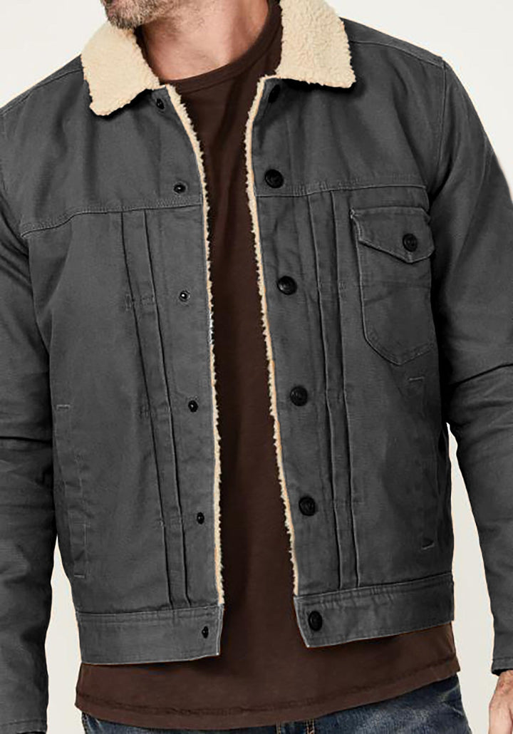 Herr Sherpa-Lined Trucker Jacka med Faux Fur Krage