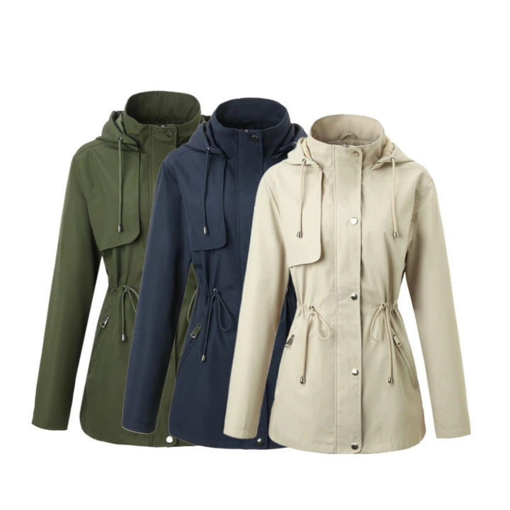 Dam lätt Rain Parka med huva och midja dragsko