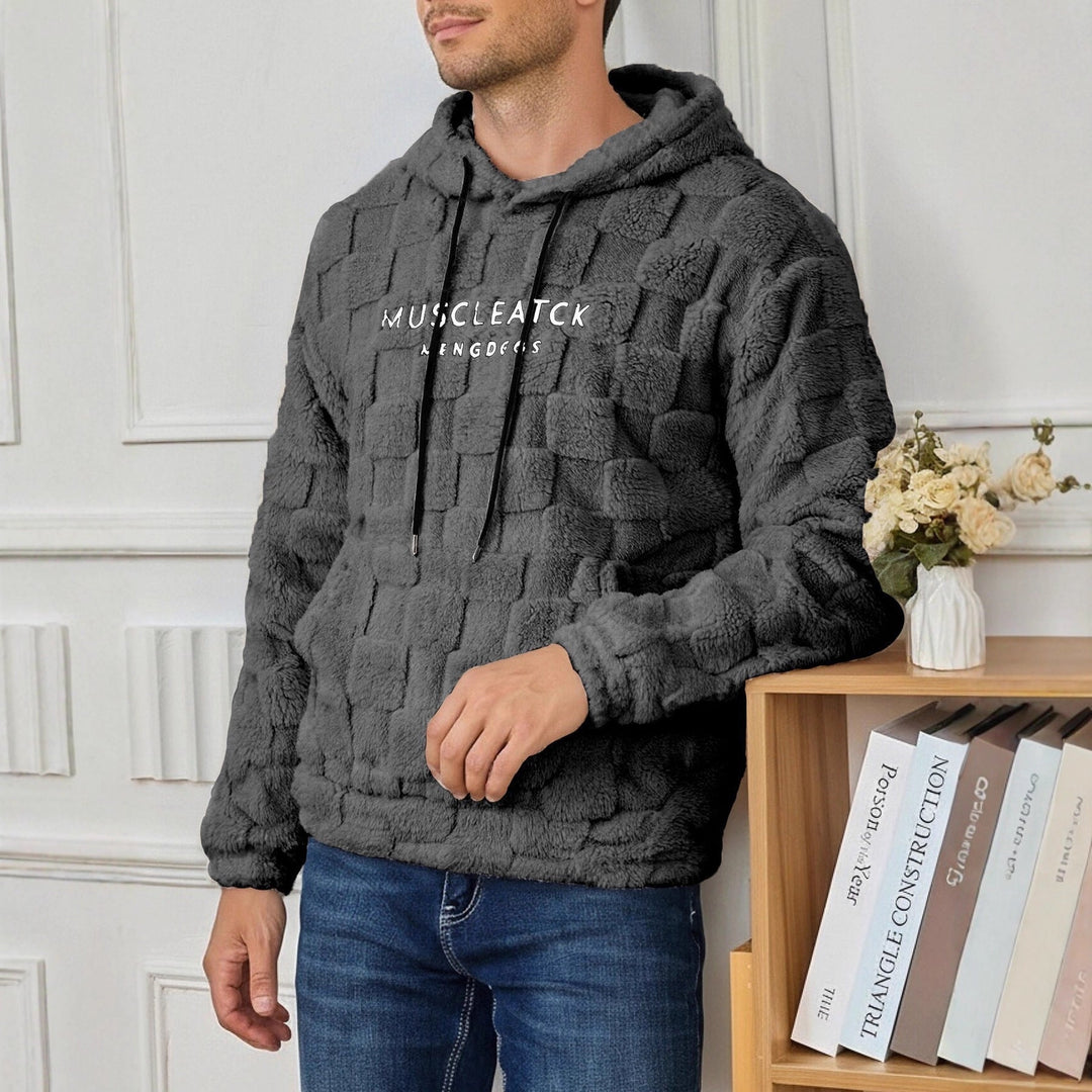 Herr Fluffy Sherpa Luvtröja med Square Quilting Mönster, Känguruficka och Adjustable Huva