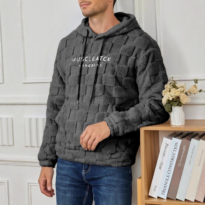 Herr Fluffy Sherpa Luvtröja med Square Quilting Mönster, Känguruficka och Adjustable Huva