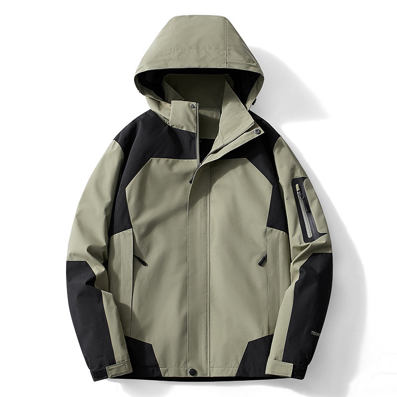 Herr teknisk softshell med huva jacka med kontrast paneler och med dragkedja ärm ficka