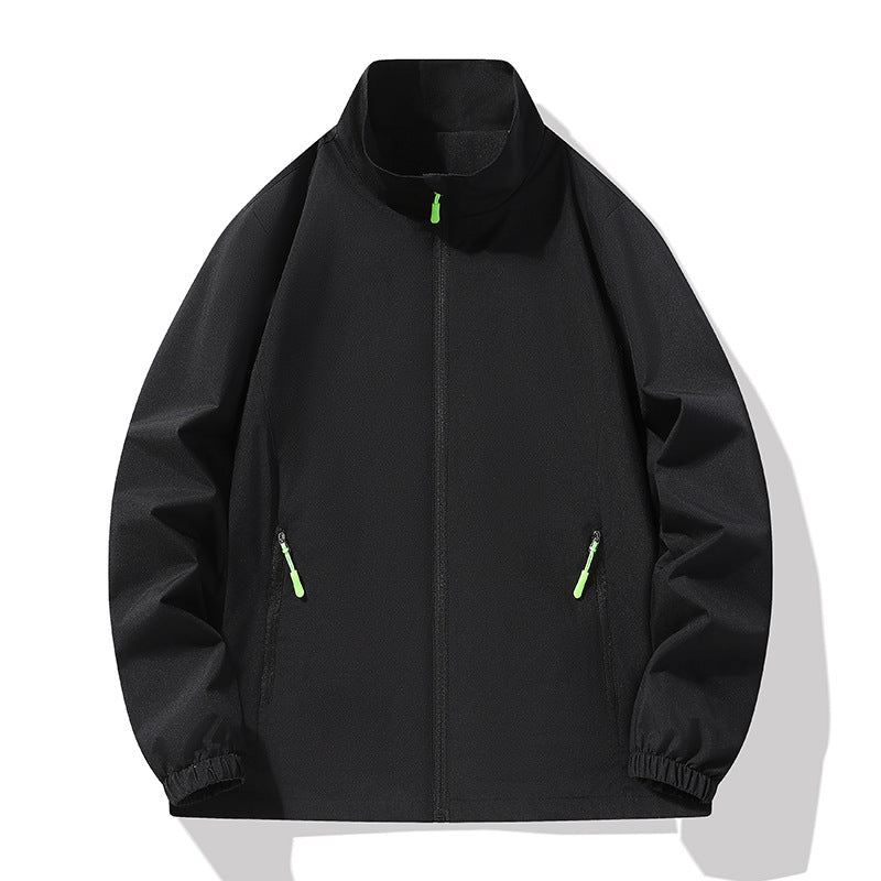 Herr Minimalistisk softshell utomhusjacka med ståkrage, Vind och Vatten Resistent Membran och Fluorescent Dragkedja Pulls