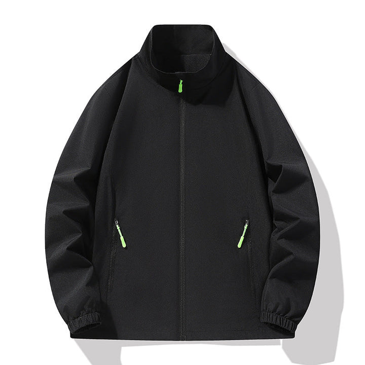 Herr Minimalistisk softshell utomhusjacka med ståkrage, Vind och Vatten Resistent Membran och Fluorescent Dragkedja Pulls