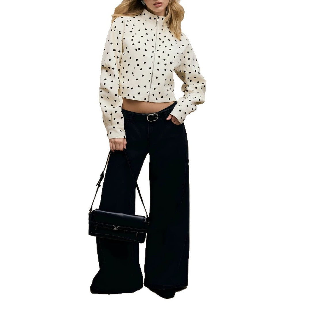 Dam Polka Dot kort jacka med Stand krage och dragkedja