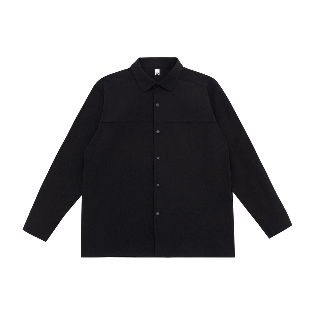 Unisex Lång Modell Skjorta Jacka i Boxig Skärning Gjord av Kraftig Sweat Quality med Concealed Tryckknappsslå