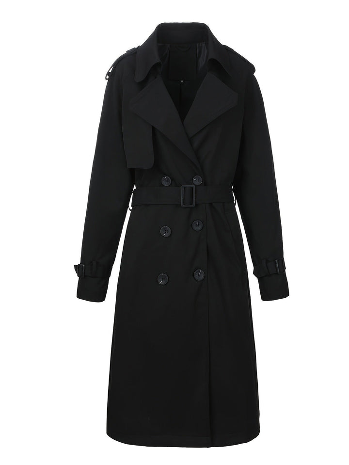 Dam lång Double-Breasted trenchcoat med midjebälte och Epaulettes