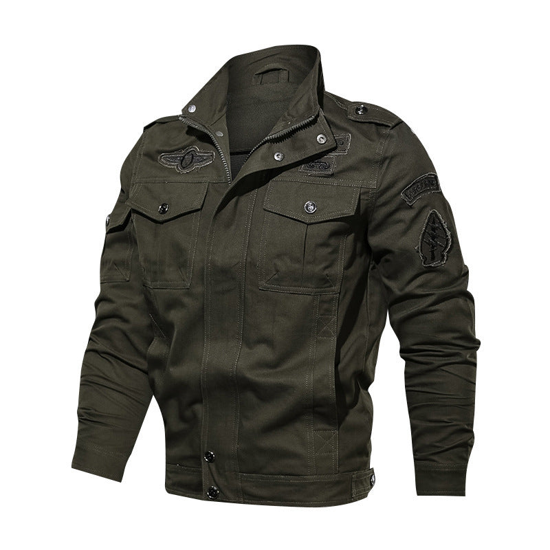 Herr Robust Canvas Fältjacka i Militär Utility Stil med Axel Lock och Lock Fickor