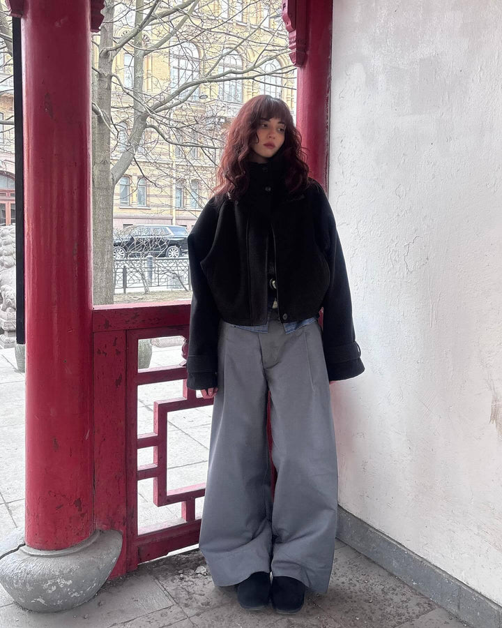 Dam Oversized Ull Jacka med Elegant Skärning och Praktisk Fickor