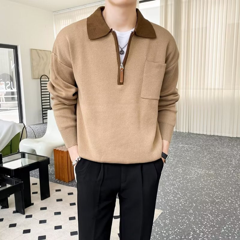 Herr Sportig Pullover med Dragkedja
