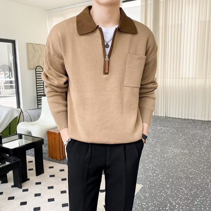 Herr Sportig Pullover med Dragkedja