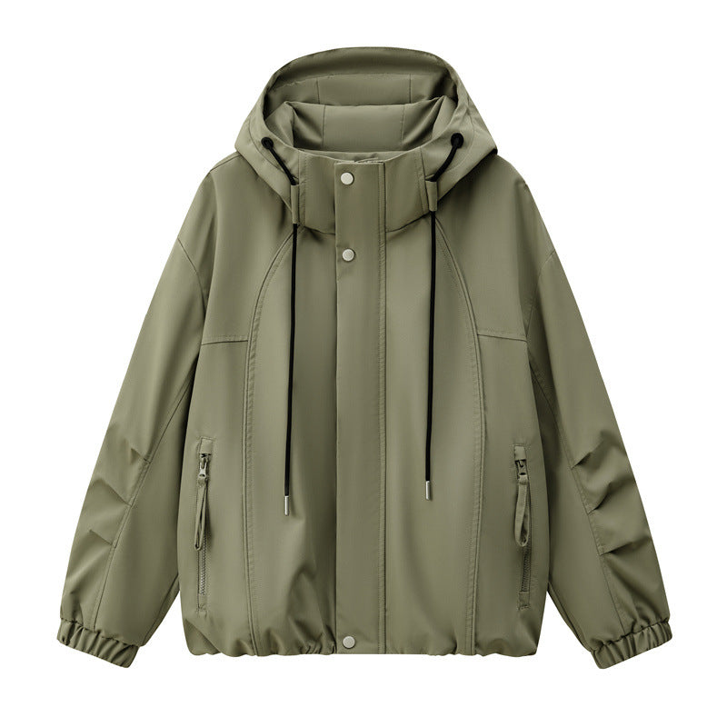 Herr Lätt med Huva Utility Övergångsjacka med Water-Repellent Outer Shell och Elastic Fåll