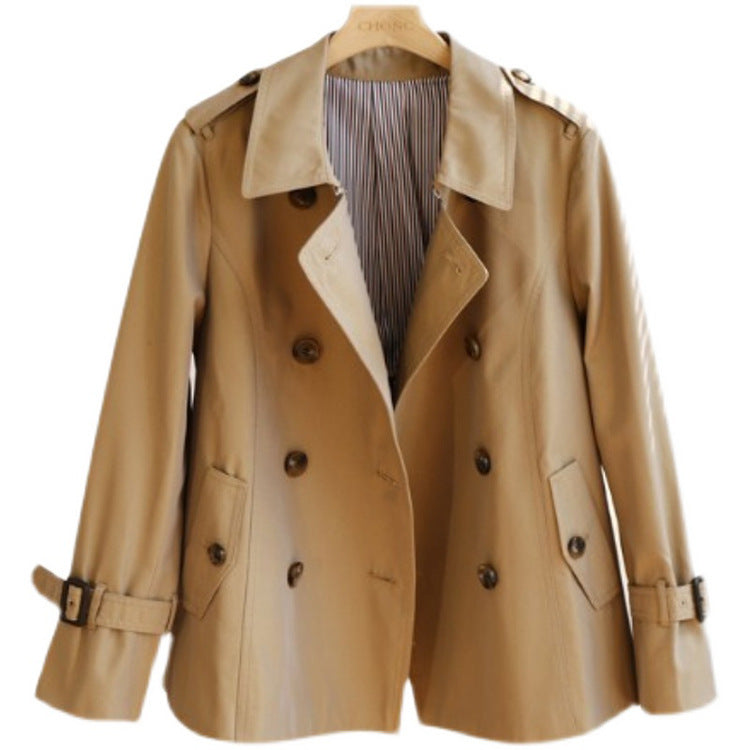 Dam kort trenchcoat med midjebälte och shoulder flaps