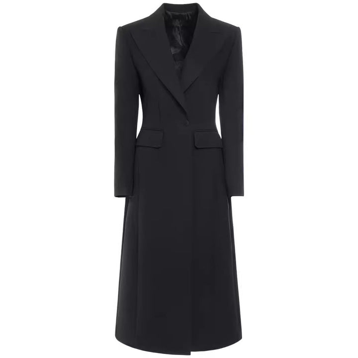Dam lång modell Single-Breasted kappa med Subtle midja Definition och Peak Lapel