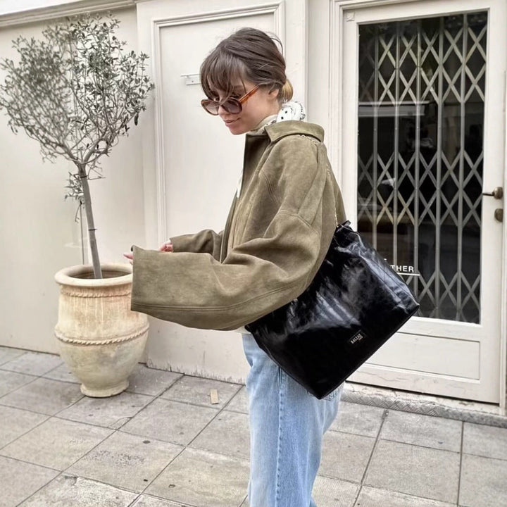 Dam kort Boxy jacka in oversize mocka look med Balloon fåll