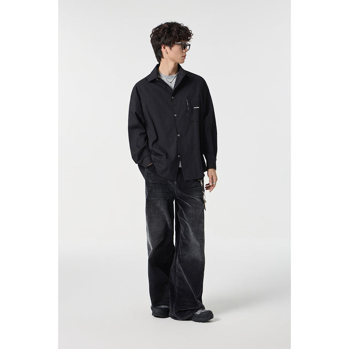 Unisex Oversized Skjorta Jacka med Strukturerad Ribbad Look och Lapp Breast Ficka