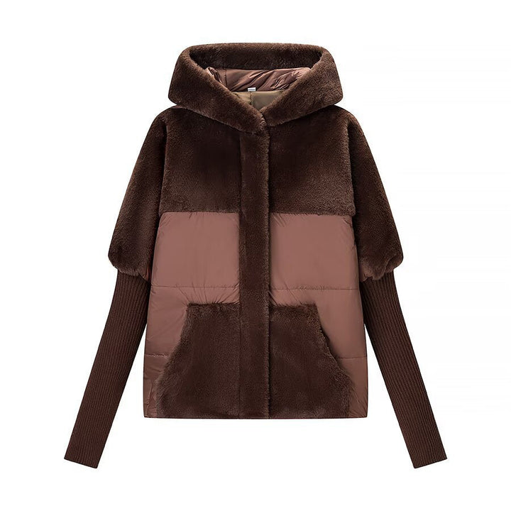 Dam Vadderad Kort Jacka med Faux Fur Insert, Huva och Ribbed Muddar