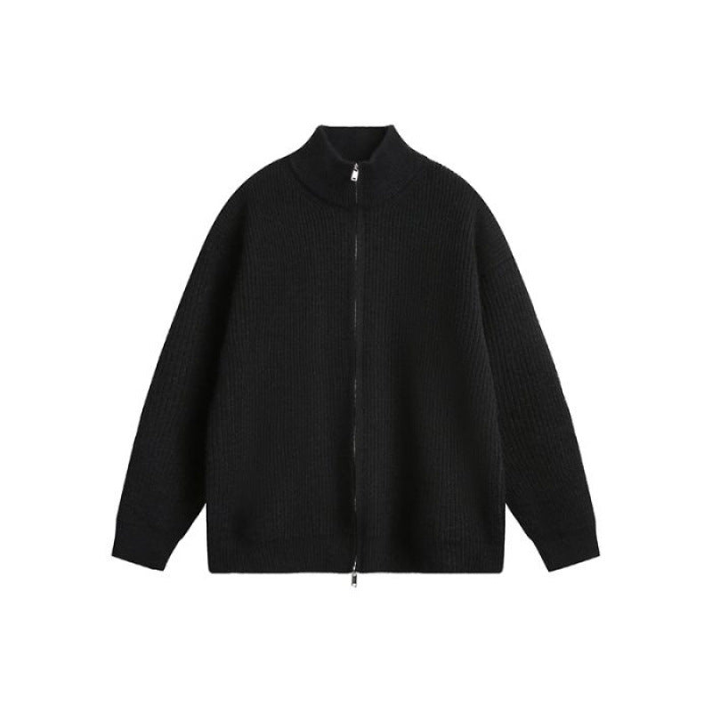 Unisex oversize Knit Zip jacka med ståkrage och Ribbed muddar