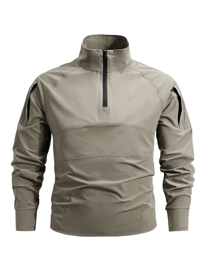 Herr Tactical Halv Dragkedja Outdoor Pullover med Hög Ståkrage, Concealed Dragkedja, och Arm Fickor