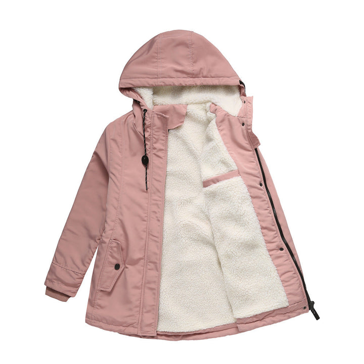 Dam vadderad vinter parka med teddy fleece foder och huva