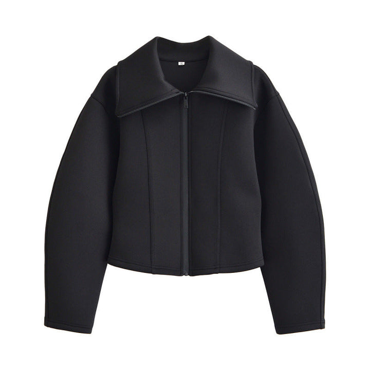 Dam Kort Strukturerad Jacka i Neoprene Look med Bred Sjalrakrage