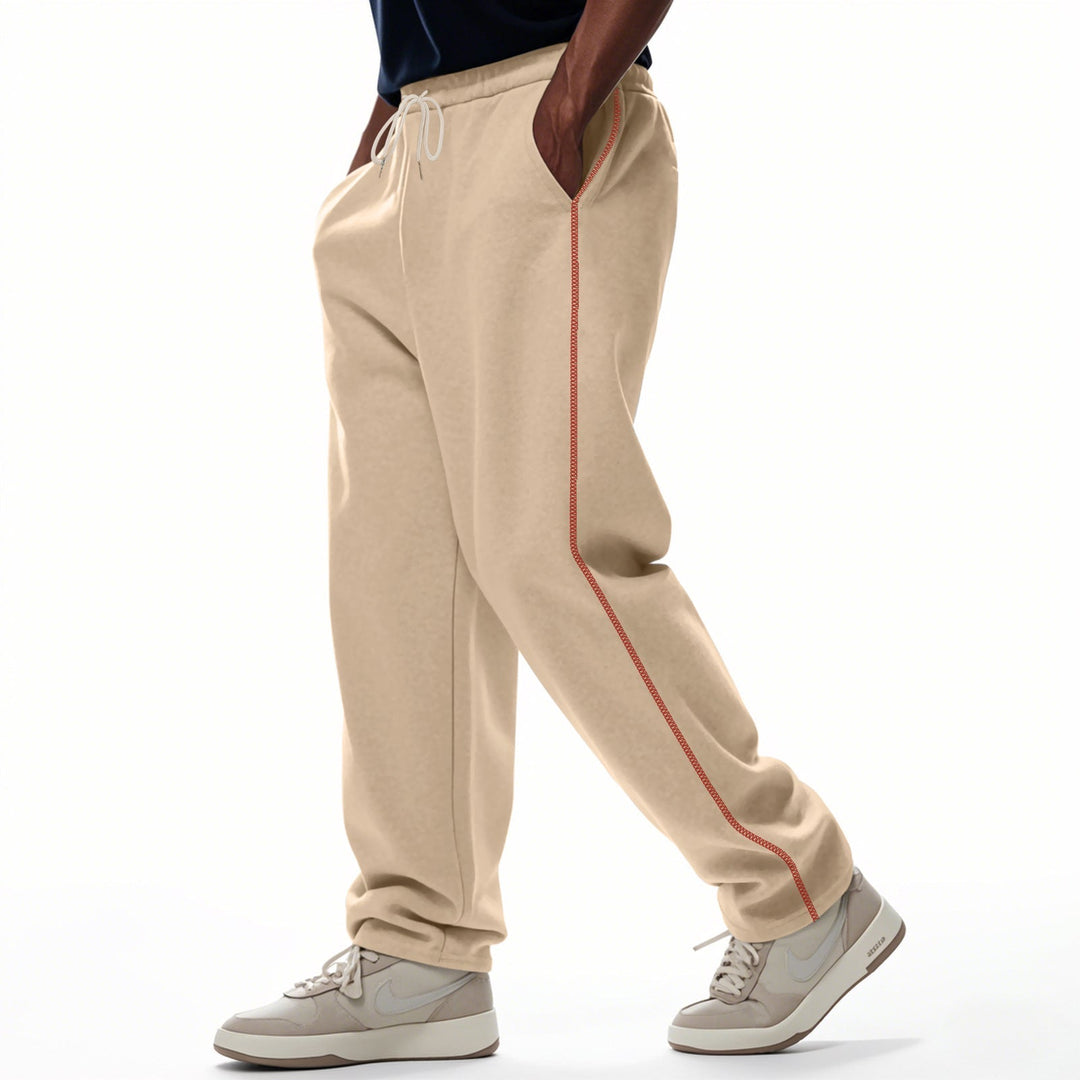 Herr Casually Fitting Mjukisbyxor med Side Decorative Seam, Elastic Comfort Waistband, och Deep Sidofickor