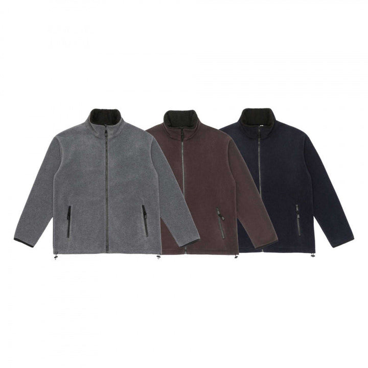 Herr fleece jacka med ståkrage, vindresistent microfleece och dragsko i fållen