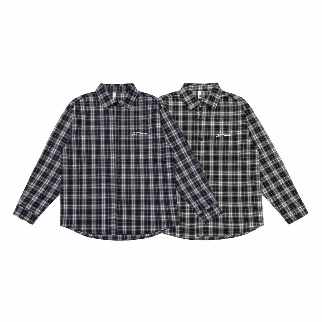Unisex Boxig Flanell Skjorta Jacka med Rounded Fåll och Embroidered Bröst Logo