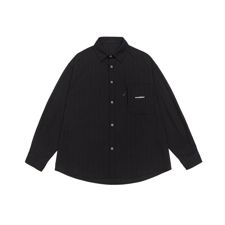 Unisex Oversized Skjorta Jacka med Strukturerad Ribbad Look och Lapp Breast Ficka