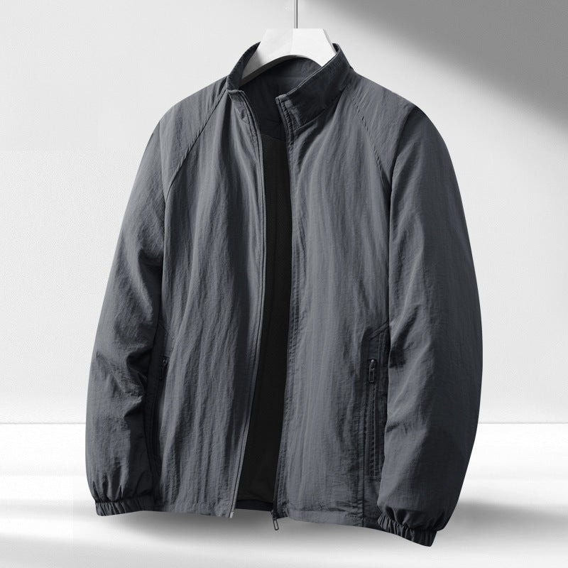 Herr Lätt Vindskyddande Zip-Up Blouson Jacka med Stående Krage och Elastisk Muddar