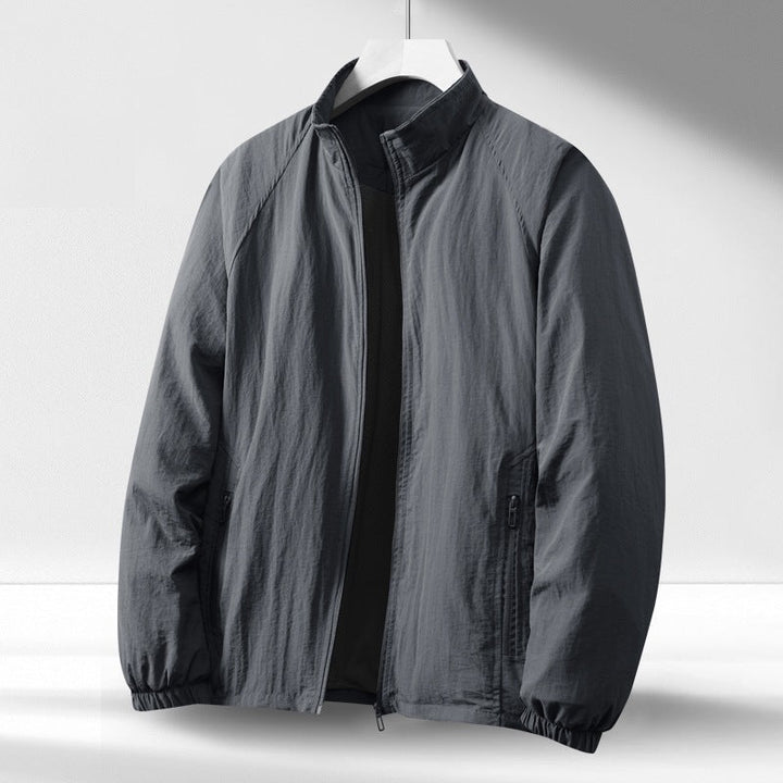 Herr Lätt Vindskyddande Zip-Up Blouson Jacka med Stående Krage och Elastisk Muddar