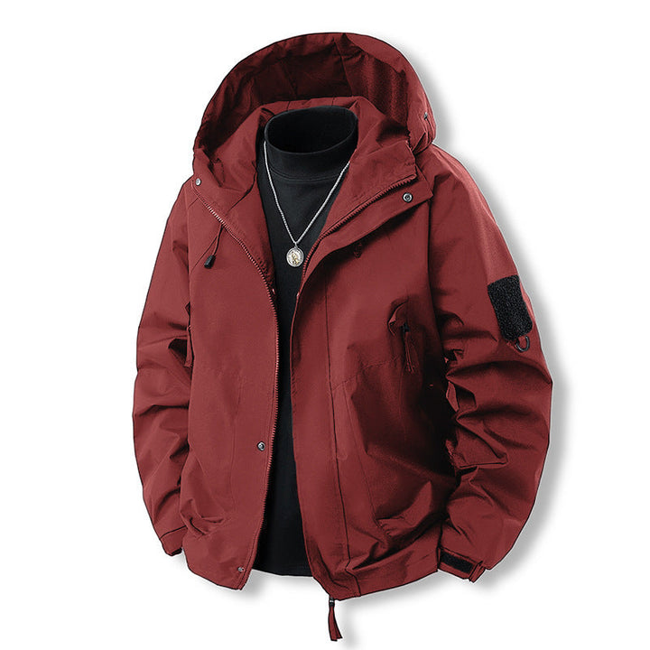 Herr Funktionell med Huva Övergångsjacka med Water-Repellent Cover, Utility Fickor &amp; Adjustable Fåll