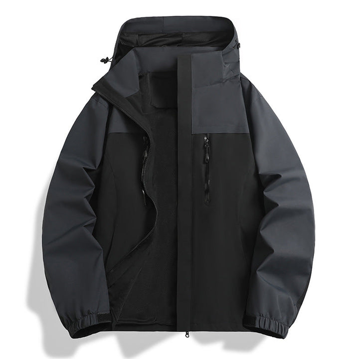 Herr vatten- och vindtät softshell utomhusjacka med huva, ventilerande meshfoder och bröst dragkedja